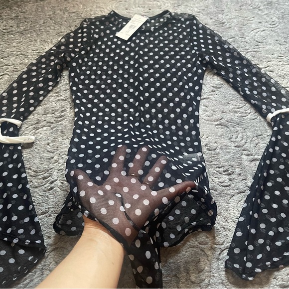 FASHION NOVA Polka Dot Mesh Bodysuit XS - Picture 4 of 6